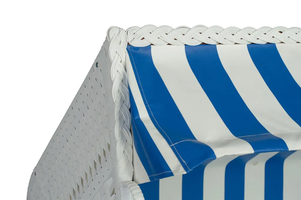 DeVries Strandkorb Profi Ostsee Fehmarn PE White Des.991 Blau- Weiß 5 DeVries Strandkorb Profi Ostsee Fehmarn PE White Des.991 Blau- Weiß – Bild 5