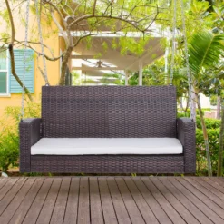 Outsunny Hängebank 2-Sitzer Rattan Gartenschaukel Mit Sitzkissen Hängeschaukel Hollywoodschaukel Schaukelbank Gartenbank Braun 127 X 57,5 X 60 Cm -Grünwelt Exporteren Garten-Winkel 9ce802420120daa557bb0524f1e5491f