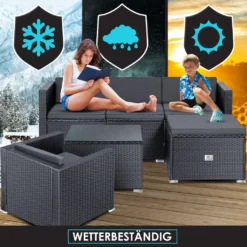 KESSER® Polyrattan Lounge Aruba – Gartenlounge Für 4-5 Personen Gartenmöbel-Set Sitzgruppe Aus 3er Gartensofa, Sessel, Hocker Und Beistelltisch Mit Sitzkissen - Für Garten, Terrasse Und Balkon, Farbe:Anthrazit -Grünwelt Exporteren Garten-Winkel 9d2624f91a6a0e23a497019d3ef7b395
