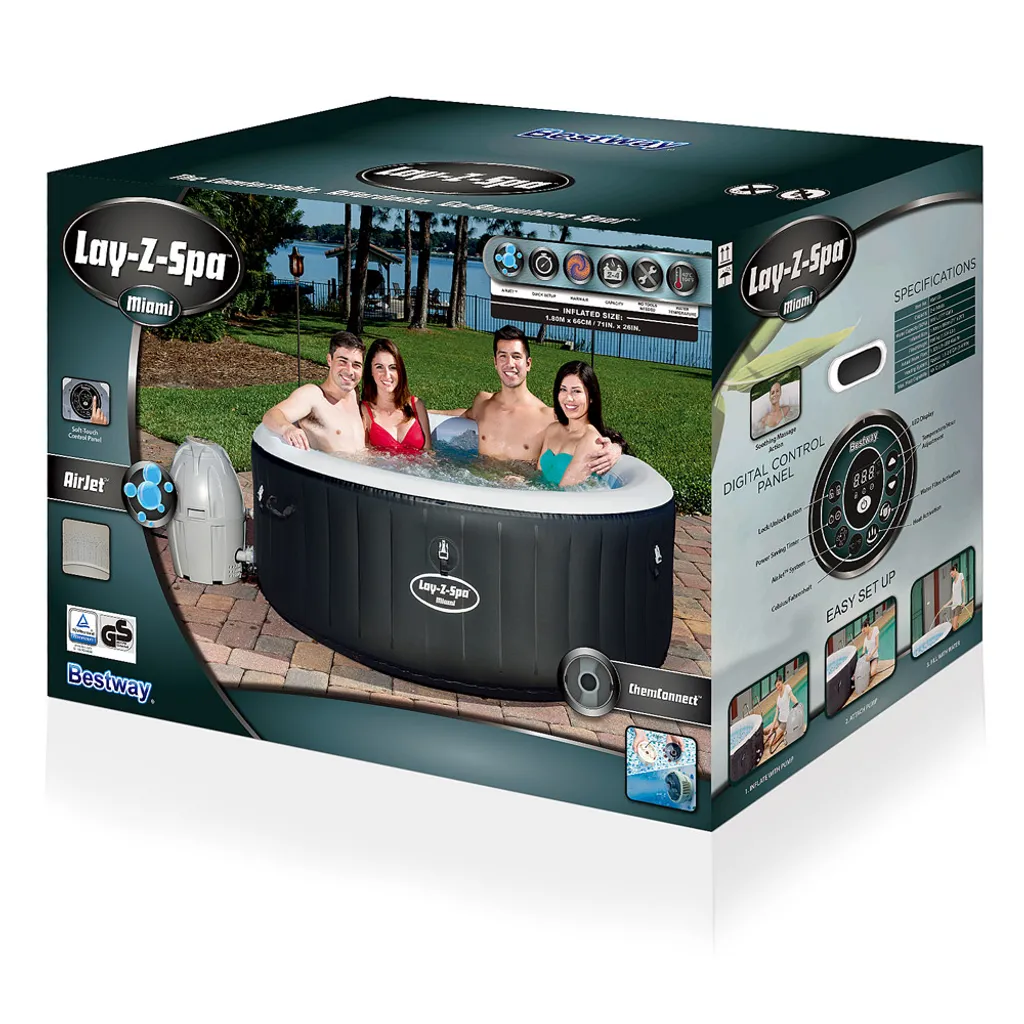 Bestway Whirlpool Lay-Z-Spa Miami | 4 Personen | 81 Massageluftdüsen | Automatisch Aufblasbar | 180x66 Cm | Schwarz/türkis | Abdeckung | Indoor Outdoor 13 Bestway Whirlpool Lay-Z-Spa Miami | 4 Personen | 81 Massageluftdüsen | Automatisch Aufblasbar | 180x66 Cm | Schwarz/türkis | Abdeckung | Indoor Outdoor – Bild 13