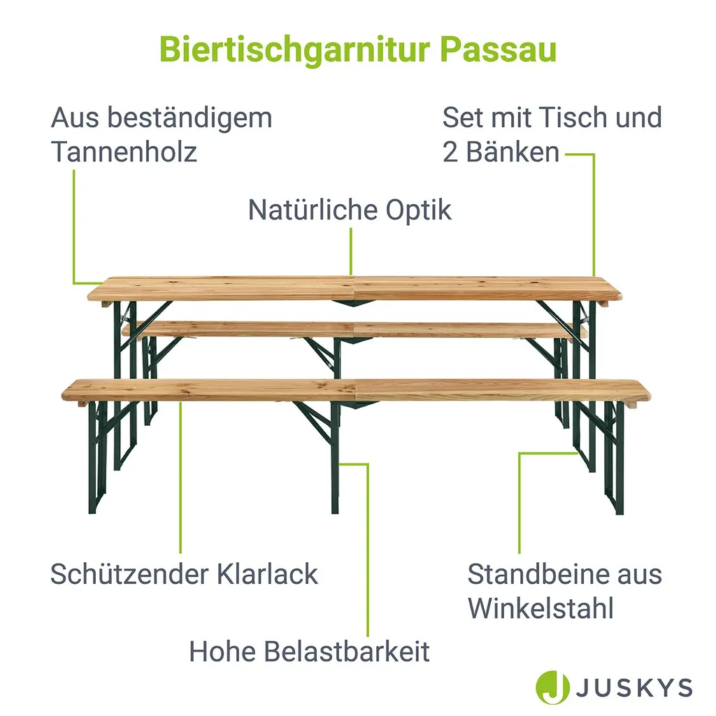 Juskys Bierzeltgarnitur 3-teilig Biertischgarnitur Mittig Klappbar 220 Cm - Gartenmöbel Set Aus Tannenholz Biertisch Bierbänke Festzeltgarnitur Natur 3 Juskys Bierzeltgarnitur 3-teilig Biertischgarnitur Mittig Klappbar 220 Cm - Gartenmöbel Set Aus Tannenholz Biertisch Bierbänke Festzeltgarnitur Natur – Bild 3