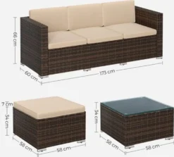 SONGMICS Lounge-Set, Balkonmöbel, Aus PE-Polyrattan, Mit Kissen Und Glastisch, Braun GGF005K03 -Grünwelt Exporteren Garten-Winkel 9e87892b43960dfcb91b8cf34c4f81c9