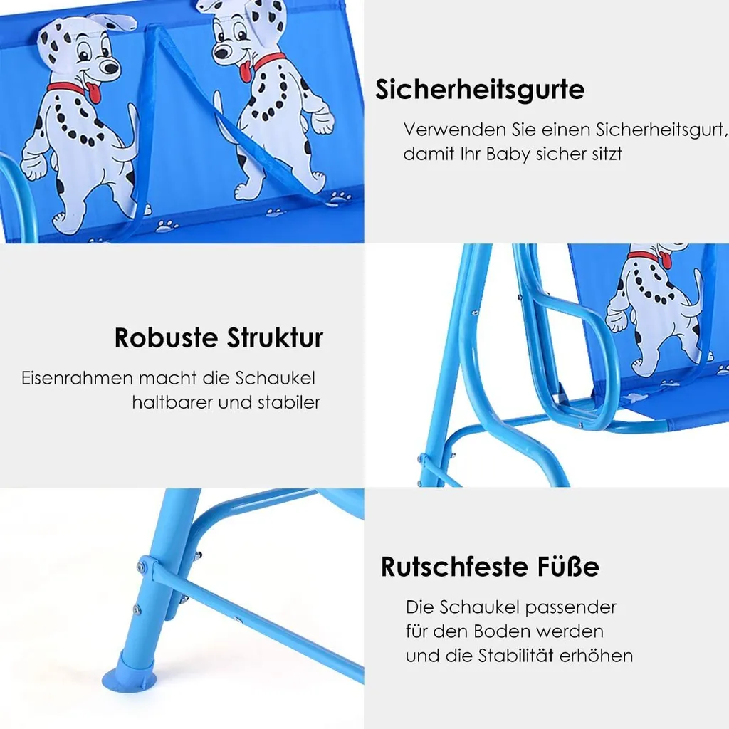 COSTWAY 2-Sitzer Kinder Hollywoodschaukel Mit Sonnendach Kinderschaukel Gartenschaukel Gartenliege Schaukelbank Gartenbank Blau 5 COSTWAY 2-Sitzer Kinder Hollywoodschaukel Mit Sonnendach Kinderschaukel Gartenschaukel Gartenliege Schaukelbank Gartenbank Blau – Bild 5