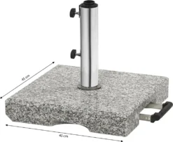 Dehner Sonnenschirm-Ständer, Eckig, Ca. 45 X 45 X 8 Cm, 40 Kg, Granit/Edelstahl, Grau/schwarz/silber