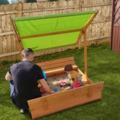 Ladanas® Sandkasten Holz- 140 X 140- Mit Faltbaren Bänken XXL& Verstellbarem Dach- UV50- Sandkiste Kinder & Imprägniert & Sonnendach (grün) -Grünwelt Exporteren Garten-Winkel a19e0287a64c60f9375a51c5d2e4b31c