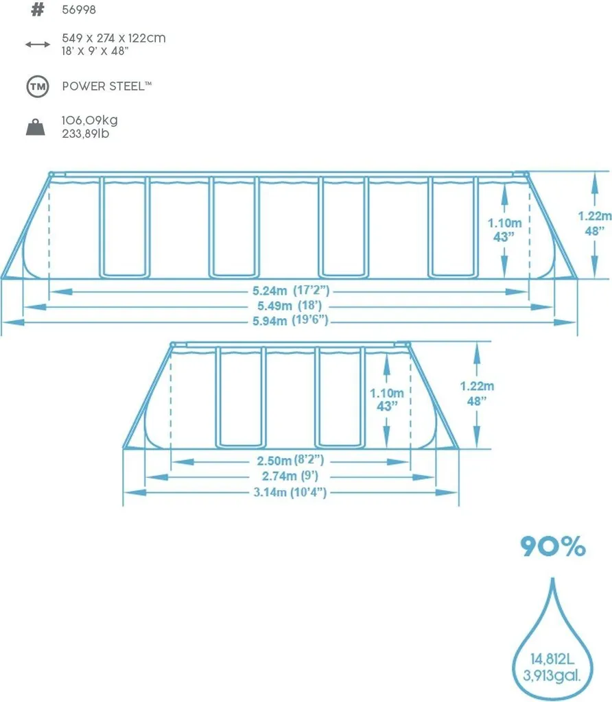 Bestway Power Steel™ Frame Pool Komplett-Set, Eckig, Mit Filterpumpe, Sicherheitsleiter & Abdeckplane 549 X 274 X 122 Cm, Schwimmbecken, Schwimmen, Pools 20 Bestway Power Steel™ Frame Pool Komplett-Set, Eckig, Mit Filterpumpe, Sicherheitsleiter & Abdeckplane 549 X 274 X 122 Cm, Schwimmbecken, Schwimmen, Pools – Bild 20