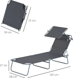 Outsunny Sonnenliege Gartenliege Wellnessliege Strandliege Klappbar Mit Sonnenschutz Grau 187 X 58 X 36 Cm -Grünwelt Exporteren Garten-Winkel a23e0e1df19428cbe2ec88d154a9a214