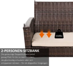 Outsunny Hängebank 2-Sitzer Rattan Gartenschaukel Mit Sitzkissen Hängeschaukel Hollywoodschaukel Schaukelbank Gartenbank Braun 127 X 57,5 X 60 Cm -Grünwelt Exporteren Garten-Winkel a278516d009c20abad40010ba10f5913