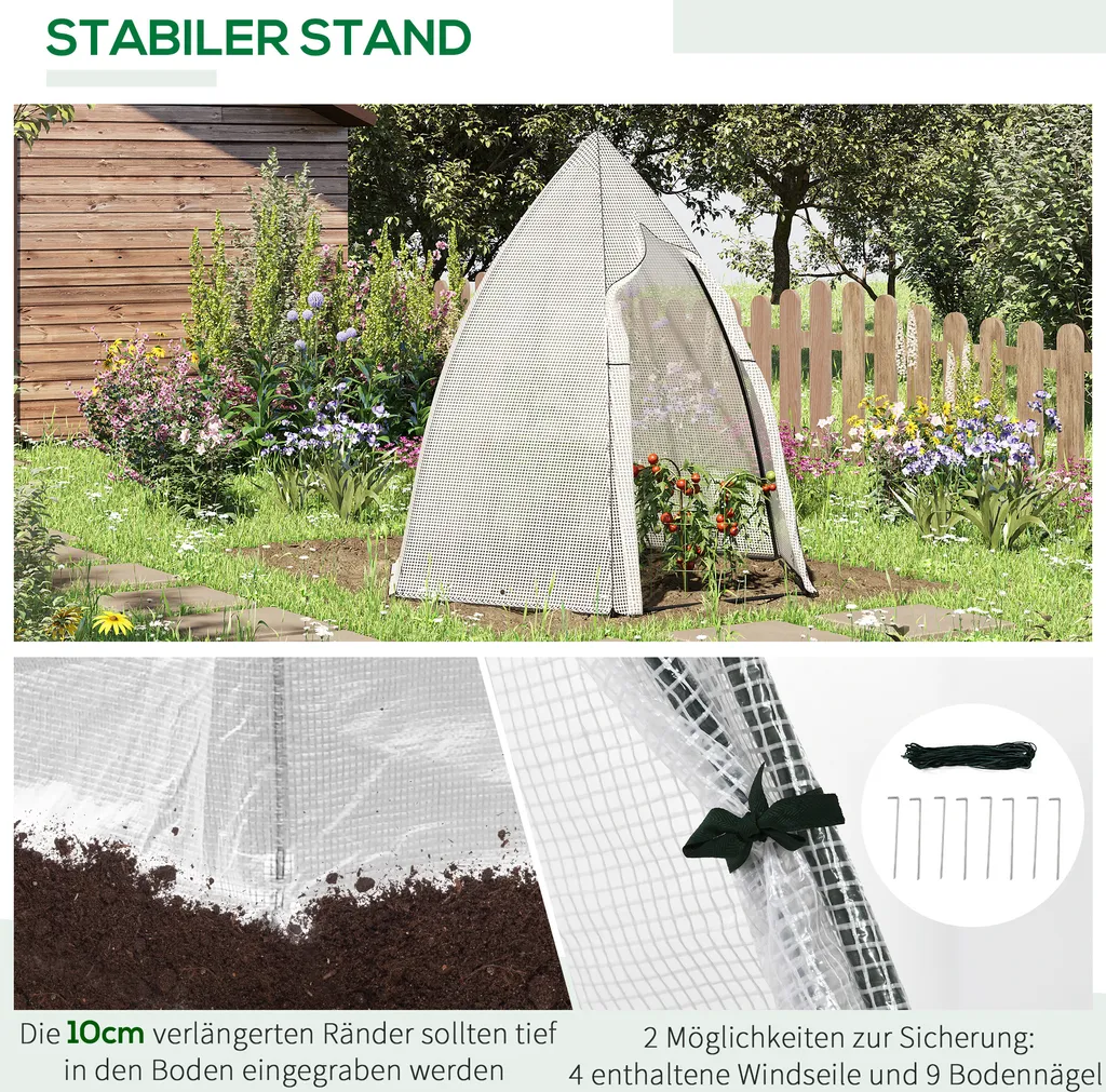 Outsunny Mini Gewächshaus Überwinterungszelt Für Pflanzen Mit Rolltür Garten Balkon Winterschutz Weiß 160 X 138 X 180 Cm 6 Outsunny Mini Gewächshaus Überwinterungszelt Für Pflanzen Mit Rolltür Garten Balkon Winterschutz Weiß 160 X 138 X 180 Cm – Bild 6