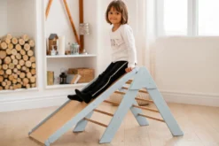 Spielplatz Indoor Moon, Kletterdreieck, Klettergerüst Aus Holz Für Kinder Sprossendreieck, Kinderrutsche | Hellblau