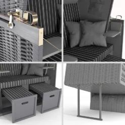 Sanzaro Strandkorb XL120 Cm Deluxe Zweisitzer Holz Und Poly-Rattan Volllieger 4x Kissen Klappbare Rückenlehne 2 Personen Anthrazit-Weiss Nadelstreifen -Grünwelt Exporteren Garten-Winkel a3aac6ecf860d3c4fe042bbef64fca33