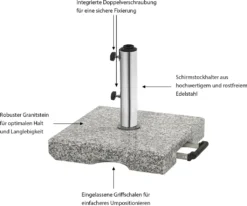 Dehner Sonnenschirm-Ständer, Eckig, Ca. 45 X 45 X 8 Cm, 40 Kg, Granit/Edelstahl, Grau/schwarz/silber -Grünwelt Exporteren Garten-Winkel a40d4cb27def24ed2740296cf5c4943d