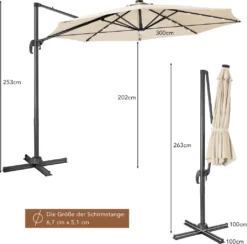 COSTWAY Ø300cm LED Ampelschirm Sonnenschirm, Gartenschirm Mit 28 Solarlichtern & Nabenleuchte, Strandschirm Terrassenschirm Neigbar, Beleuchteter Schirm Für Cafés, Pools, Gärten -Grünwelt Exporteren Garten-Winkel a462aa640fdf6023d5d70530c2fcb467