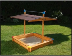 GASPO Holz Sandkasten 140 X 140 Cm Mit Absenkbarem Dach