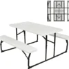 COSTWAY Klappbarer Picknicktisch Mit Bänken, 136 Cm Campingtisch-Set Für Draußen, Bierzeltgarnitur Biertischgarnitur Für Terrasse, Garten (Weiß)