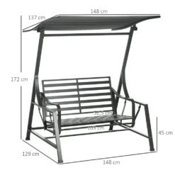 Outsunny Hollywoodschaukel, 2-Sitzer Gartenschaukel, Schaukelbank Mit Verstellbarem Sonnendach, Sitzkissen, Für Balkon, Dunkelgrau, Stahl, 148 X 129 X 172 Cm -Grünwelt Exporteren Garten-Winkel a54ea1c1bf850f217f3eb452a2abc480