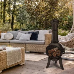 Jago® Terrassenofen Mit Funkenfluggitter - Aus Gußeisen Im Klassischen Design, 108cm Hoch, Inklusive Schürhaken, Funkenschutz - Vintage Gartenofen, Rustikaler Look, Gartenkamin, Feuerstelle, Feuerkorb -Grünwelt Exporteren Garten-Winkel a573d98fa869f0ec95d3589f12d72ed1