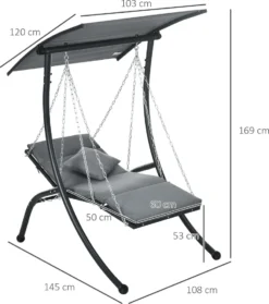 Outsunny Hollywoodschaukel, Gartenschaukel Mit Kissen, Hängeliege Mit Verstellbarem Sonnendach Für Garten, Balkon, 108 X 145 Cm X 169 Cm, Stahl, Dunkelgrau -Grünwelt Exporteren Garten-Winkel a58a154a57c3afc3fede71988491881d