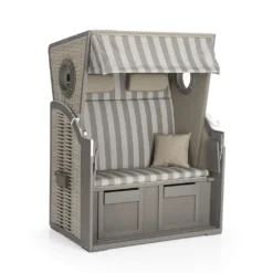 Hoberg 2-Sitzer-Strandkorb Mit Bullaugen Strandkorb Vollieger Gartenliege Ostsee Sitzer Sonneninsel Bullauge Grau Hoberg **Mit Modernem Bullauge**