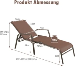 COSTWAY 2er Set Klappbare Sonnenliege, Liegestuhl Mit 5-Positionen Verstellbarer Rückenlehne, Bis 150 Kg Belastbar, 192 X 52 X 36 Cm, Gartenliege Für Pool, Garten Und Balkon -Grünwelt Exporteren Garten-Winkel a679bb054f973c6d645fbb3eab901254