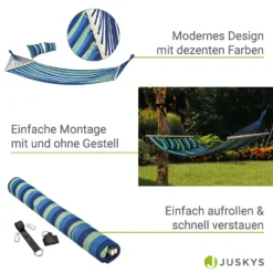 Juskys Hängematte Caracas 230 X 150 Cm In Grün-Blau – Doppelhängematte Aus Baumwolle Für 2 Personen Mit Kissen – Outdoor-Hängematte Bis 300 Kg -Grünwelt Exporteren Garten-Winkel a71c108b0ab565fa3ece54540dd325c0