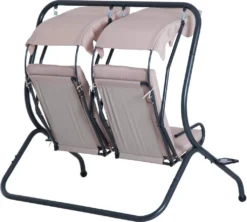 Outsunny 2 Sitzer Hollywoodschaukel Gartenschaukel Mit Sonnendach Gartenstuhl Sitz Mit Sprühbaumwolle Oxfordstoff PE-Beschichtung Stahl Oxford-Stoff Beige 170 X 136 X 170 Cm（pro Sitz） -Grünwelt Exporteren Garten-Winkel a899dd77149c74adae2d606ed6783182