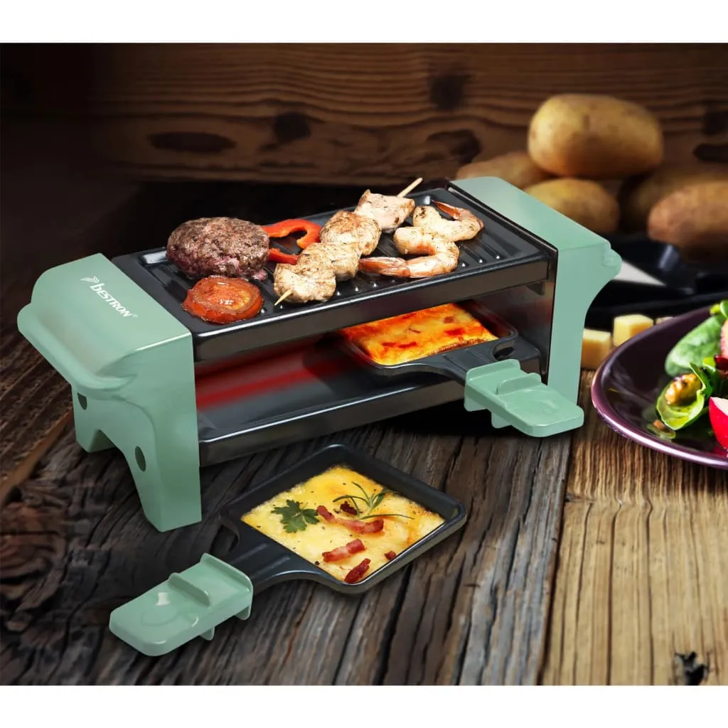 Bestron Raclette Für 1 Bis 2 Personen, Mini Tischgrill Mit Zwei Pfännchen Und Zwei Holzschabern, 350 Watt, Farbe: Grün/Schwarz 5 Bestron Raclette Für 1 Bis 2 Personen, Mini Tischgrill Mit Zwei Pfännchen Und Zwei Holzschabern, 350 Watt, Farbe: Grün/Schwarz – Bild 5