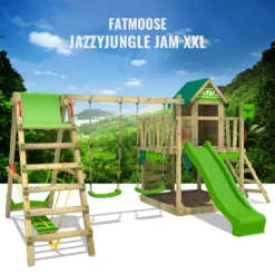 FATMOOSE Spielturm Klettergerüst JazzyJungle Mit Schaukel SurfSwing & Rutsche, Spielhaus Mit Sandkasten, Leiter & Spiel-Zubehör - Rot -Grünwelt Exporteren Garten-Winkel a99689522a36b1d9f0c26ede5cfdd485
