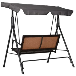 Outsunny Rattan Hollywoodschaukel, 2-Sitzer Gartenschaukel, Schaukelbank, Verstellbares Sonnendach, Stahlrahmen 140 X 110 X 151 Cm -Grünwelt Exporteren Garten-Winkel a99f4b097c377aac2ddbd2e2a7515e5f