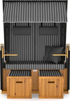 Sanzaro Strandkorb XL120 Cm Deluxe Zweisitzer Holz Und Poly-Rattan Volllieger 4 X Kissen Klappbare Rückenlehne 2 Personen Grau Nadelstreifen -Grünwelt Exporteren Garten-Winkel a9e147fe0511782dfdc1e7d1005fbe78