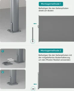 SONGMICS Alu Seitenmarkise, Ausziehbar, 160 X 400 Cm, Aus Polyester (280 G/m²), Markise, Sichtschutz, Sonnenschutz, Blickdicht, Seitenrollo, Für Balkon, Terrasse, Garten, Hellgrau ASG164G03 -Grünwelt Exporteren Garten-Winkel ab6a905a4ec47ea82b8613c7b1a8e859