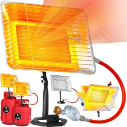 KESSER® Gasheizer Heizstrahler Gas Aufsatz Strahler Inkl. Piezo Zündung Schlauch & Regler Flaschenhalterung Gasheizstrahler Aufsatzheizstrahler Betrieben Mit Propan - Gas Für 5 Kg Oder 11 Kg Flaschen, Farbe:Silber