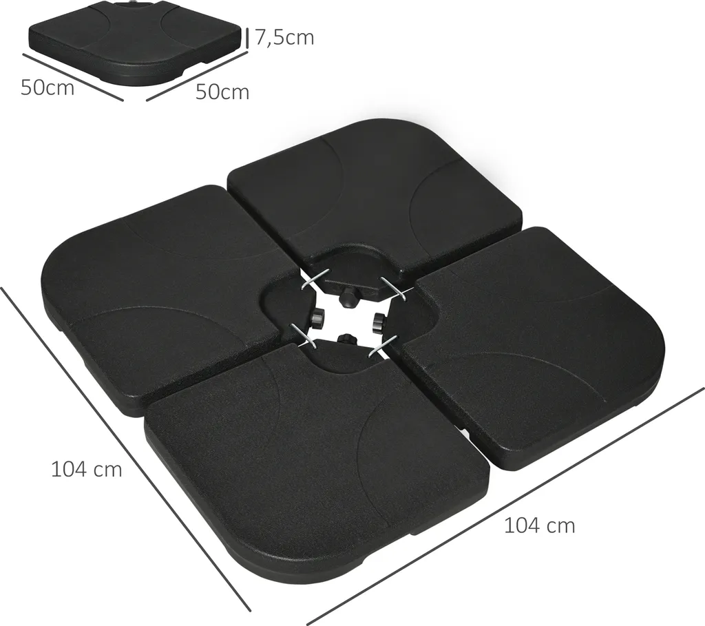 Outsunny Schirmgewicht 4er-Set, Ampelschirmständer Mit 60 Liter Wasser/ 78 Kg Sand Befüllbar, Marktschirmständer, Schirmständer Für Ampelschirm, Schwarz 3 Outsunny Schirmgewicht 4er-Set, Ampelschirmständer Mit 60 Liter Wasser/ 78 Kg Sand Befüllbar, Marktschirmständer, Schirmständer Für Ampelschirm, Schwarz – Bild 3
