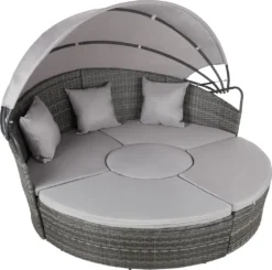 Tectake Sonneninsel Rattan Mit Aluminiumgestell Und Sonnendach - Grau