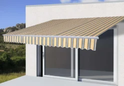 Alu-Markise T791, Gelenkarmmarkise Sonnenschutz 4,5x3m Polyester Grau-gelb