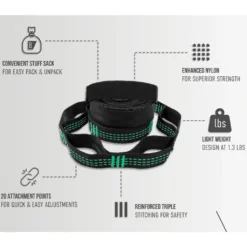 Hängemattenbefestigung, Schaukelbefestigung, Baum-Aufhängeset, 3 M X 2,5 Cm, Max. 500 Kg, 15 Stück, 1 Ring, 2 Karabiner, Hängesessel-Zubehör, Stahlfedern Für Camping, Wandern, Outdoor-Reisen -Grünwelt Exporteren Garten-Winkel ac16c16db80d550652cec618ed6bbc9c