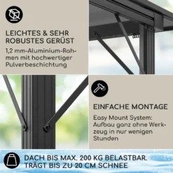 Blumfeldt Pantheon Cortina Pavillon Wasserdicht, Stabil & Winterfest, Terrassenüberdachung Sturmfest, Gartenpavillon Mit Durchsichtigem Festem Dach, Metall-Pergola Mit Hardtop, Pavillon 3x4 M, Schwarz -Grünwelt Exporteren Garten-Winkel ac7bfe9c884c6f6734e186f258e9ce95