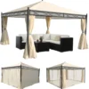 Pergola Calpe, Garten Pavillon, Stabiles 7cm-Gestell Mit Seitenwand + Moskitonetz Creme 4x4m
