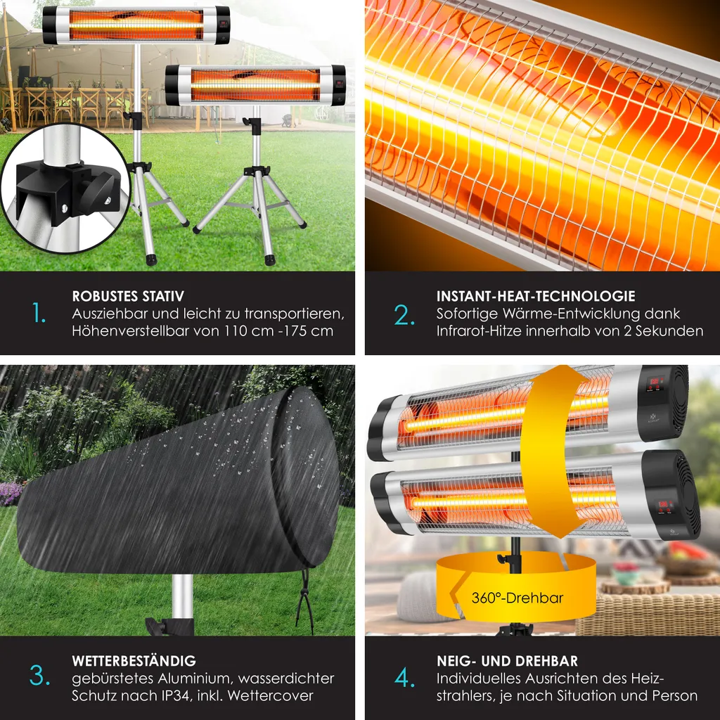 KESSER® Infrarotstrahler Heizstrahler Terrassenstrahler 2500W Mit Fernbedienung Inkl. Schutzhülle Höhenverstellbarem Teleskopstativ Wickeltischstrahler Terrassenheizer Quarzstrahler Infrarot, Leistung:2500W Mit Fernbedienung 3 KESSER® Infrarotstrahler Heizstrahler Terrassenstrahler 2500W Mit Fernbedienung Inkl. Schutzhülle Höhenverstellbarem Teleskopstativ Wickeltischstrahler Terrassenheizer Quarzstrahler Infrarot, Leistung:2500W Mit Fernbedienung – Bild 3