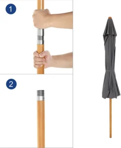 SONGMICS 200 × 125 Cm Holz-Sonnenschirm, Marktschirm, UV-Schutz UPF 50+, Gartenschirm, Terrassenschirm, Sonnenschutz, Ohne Ständer Grau GPU26GY -Grünwelt Exporteren Garten-Winkel ade1eb2a39f7b73a81c89f9d80f87590