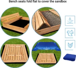 Ladanas® Sandkasten Holz- 140 X 140- Mit Faltbaren Bänken XXL& Verstellbarem Dach- UV50- Sandkiste Kinder & Imprägniert & Sonnendach (grün) -Grünwelt Exporteren Garten-Winkel ae00a2d9bc2103686cfb57b5a11b9a85