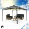 Blumfeldt Pantheon Cortina Pavillon Wasserdicht, Stabil & Winterfest, Terrassenüberdachung Sturmfest, Gartenpavillon Mit Durchsichtigem Festem Dach, Metall-Pergola Mit Hardtop, Pavillon 3x4 M, Schwarz