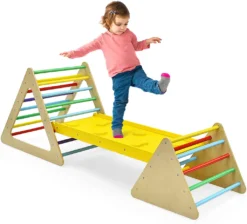 COSTWAY 3 In 1 Kletterdreieck & Leiter & Rutsche, Klettergerüst Mit Doppelseitigen Rampe, Sprossendreieck Zum Klettern Und Rutschen, Für Kleinkinder Ab 3 Jahren