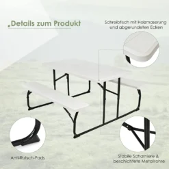COSTWAY Klappbarer Picknicktisch Mit Bänken, 136 Cm Campingtisch-Set Für Draußen, Bierzeltgarnitur Biertischgarnitur Für Terrasse, Garten (Weiß) 8 COSTWAY Klappbarer Picknicktisch Mit Bänken, 136 Cm Campingtisch-Set Für Draußen, Bierzeltgarnitur Biertischgarnitur Für Terrasse, Garten (Weiß) -Grünwelt Exporteren Garten-Winkel b0ccf25b00572c7450cbd408fae61a83