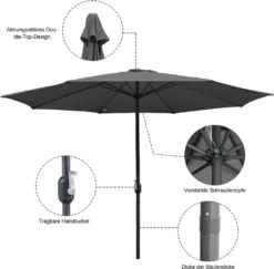EINFEBEN 3.5m Sonnenschirm Mit LED Solar Marktschirm Mit Handkurbel UV40+ Outdoor-Schirm Terrassen,Grau -Grünwelt Exporteren Garten-Winkel b1332ec419a674f327652d7a01599b54 1