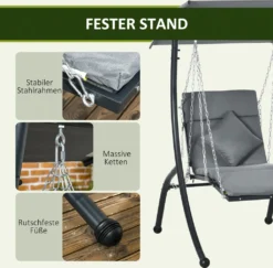 Outsunny Hollywoodschaukel, Gartenschaukel Mit Kissen, Hängeliege Mit Verstellbarem Sonnendach Für Garten, Balkon, 108 X 145 Cm X 169 Cm, Stahl, Dunkelgrau -Grünwelt Exporteren Garten-Winkel b16ce757e2ca7d2c1ac91490ab232da4