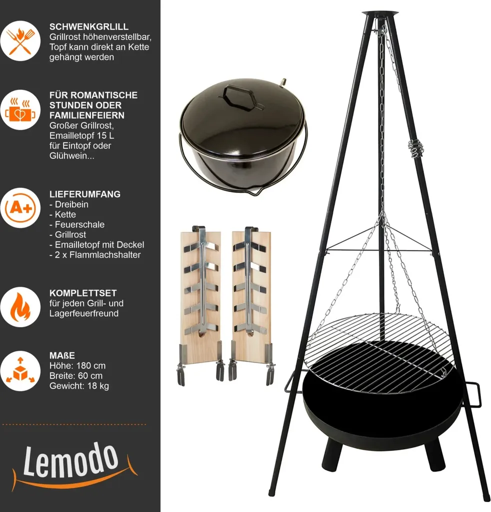 Grill Schwenkgrill Feuerschale Mit Topf Und 2 Flammlachs-Haltern 2341 12 Grill Schwenkgrill Feuerschale Mit Topf Und 2 Flammlachs-Haltern 2341 – Bild 12