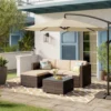 SONGMICS Lounge-Set, Balkonmöbel, Aus PE-Polyrattan, Mit Kissen Und Glastisch, Braun GGF005K03