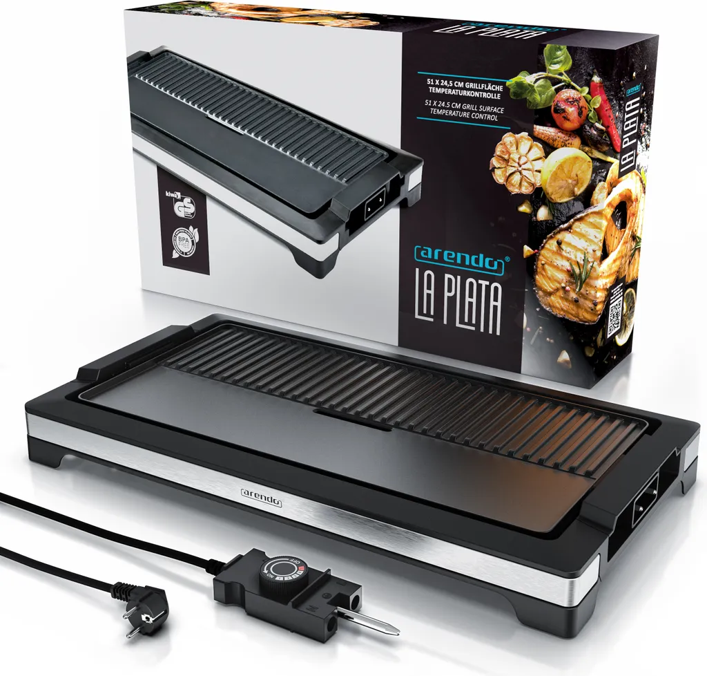 Arendo Tischgrill Elektrisch – XXL Elektrogrill Party Grill - Abnehmbare Platte - Fettauffangschale – Für BBQ, Steaks, Würstchen, Fisch, Gemüse Etc. – Indoor Und Outdoor - BPA-frei 6 Arendo Tischgrill Elektrisch – XXL Elektrogrill Party Grill - Abnehmbare Platte - Fettauffangschale – Für BBQ, Steaks, Würstchen, Fisch, Gemüse Etc. – Indoor Und Outdoor - BPA-frei – Bild 6