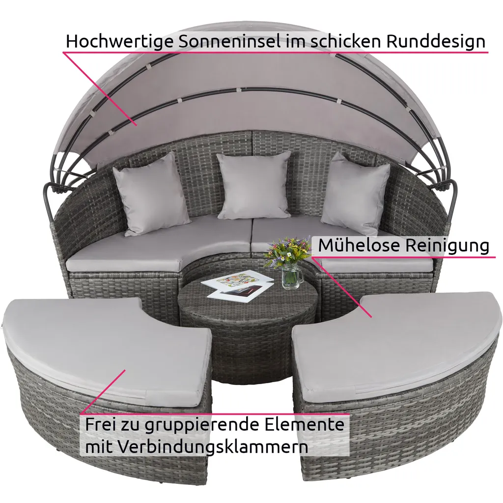 Tectake Sonneninsel Rattan Mit Aluminiumgestell Und Sonnendach - Grau 3 Tectake Sonneninsel Rattan Mit Aluminiumgestell Und Sonnendach - Grau – Bild 3